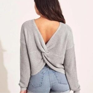 Hollister Off-the-Shoulder Knot Back Gray Sweater Reversible Size XS